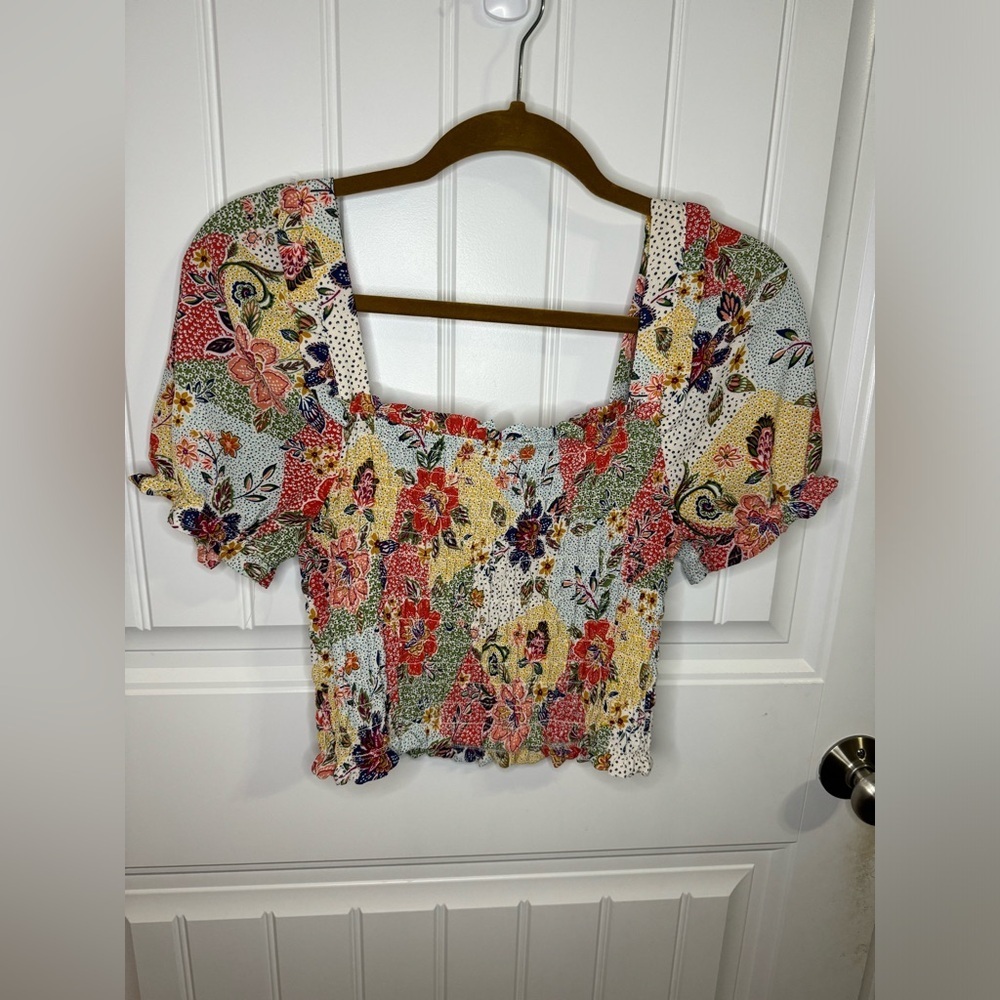 Monteau Multicolor Floral Patchwork Puff Sleeve C… - image 2